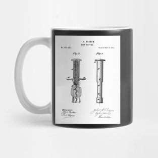 Corkscrew Patent - Wine Lover Home Kitchen Art - White Mug